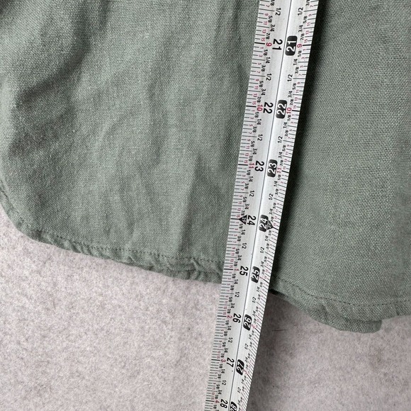 Zara Top Womens LG Linen Viscose Slouchy Sage Green Button Down Crop Blouse - Picture 14 of 15